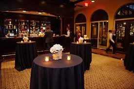 Black Tablecloths On The High Top Tables In The Cocktail Area Cocktail Table Decor High Dining Table Table Cloth