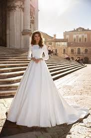 Verngo A Line Wedding Dress Ivory Satin Wedding Gowns Elegant Long Sleeve Bride Dress Abito Da Spo In 2020 Wedding Dresses Wedding Dress Long Sleeve Satin Wedding Gown