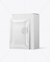Glossy Sachets In Display Box Mockup In Sachet Mockups On Yellow Images Object Mockups