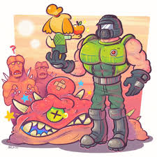 An Apple A Day Keeps The Slayer At Bay By Mostlyghostly16 Doomguy And Isabelle Doom Videogame Doom Demons Slayer Meme