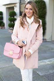 Baby Pink Coat Light Pink Bag With Winter White Turtleneck Slacks White Winter Fashion Pink Peacoat Fashion