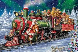 Santa Riding Train With Toy Bears Art Print By Marcello Corti Icanvas In 2021 Christmas Paintings Christmas Pictures Christmas Train