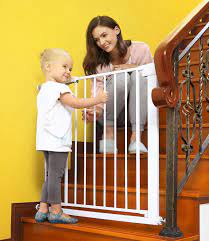 Baby Gates For Stairs And Doorways Dog Gates For The House 30 40 5 Inches Indoor Safety Gates For Kids Or Pets With Walk Through Door Extra Wide Tall Metal Gate Pressure Mount