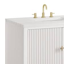 James Martin Myrrin 36" Vanity in Bright White with 3 cm Arctic Fall Solid  Surface Top