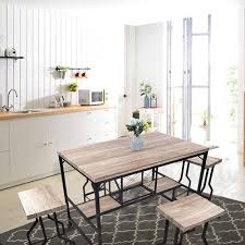 Industrial dining table with cast iron legs, 1950s. 5 Piece Dining Set Industrial Style Wooden Kitchen Restaurant Table And Chairs With Metal Legs Dining Room Sets Aliexpress