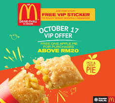 Find mcdonald's price list in the usa which offers big mac, chicken and fish, salads, etc.. Mcd Drive Thru Vip Free Apple Pie Minimum Purchase Rm20 Until 31 October 2017