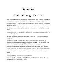Model De Argumentare Gen Liric