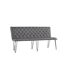 Contoured back, with armrests sustainable claims: Large Grey Dining Bench With Studded Back Furniture123