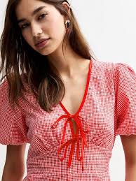New Look Gingham Check Tie Neck Midi Dress