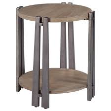 Buy signature design by ashley hatsuko chair side end table with two drawers, dark brown: Hammary Pasadena 029 918 Contemporary Round Wood And Metal Accent Table Esprit Decor Home Furnishings End Tables
