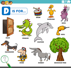 Activities to learn alphabet d and d words. Letter D Words Educational Set With Cartoon Characters 7048089 Vector Art At Vecteezy