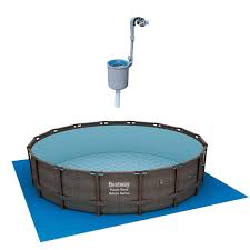 Bestway 16 Ft Round 48 In D Power Steel Framed Hard Side Pool Set And Surface Skimmer Debris Cleaner 15125 Bw 58233e Bw The Home Depot Bestway In Ground Pools Above Ground Pool