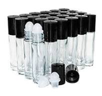 Empty Refillable Glass Roll On Bottles with Black Cap, Perfect for  Aromatherapy Perfumes Essential Oils Lip Gloss, 0.33oz / 10ml, Pack of 24