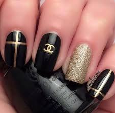 Black And Gold Pattern Nails Party Perfect Black Gold Nail Designs Chanel Nails Black Gold Nails Chanel Nails Design