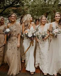 Perfectly Mismatched Bride Tribe All Unique Yet Totally Cohesive Gorgeous Frame Neutral Bridesmaid Dresses Bridesmaid Dresses Boho Bohemian Bridesmaid Dress