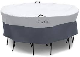 They are specifically designed to protect your outdoor furniture from the elements. Wellcool Outdoor Patio Furniture Covers Waterproof Heavy Duty Outdoor Round Table Chair Set Cover 94 In D X 28 In H Amazon Ae