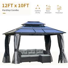 Within each replacement canopy option, you will find detailed information about that particular gazebo. Outsunny 12 X 10 Polycarbonate Hardtop Patio Gazebo Canopy With Double Tier Roof Stable Steel Frame Net Sidewalls Roof Aosom