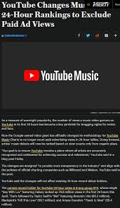 youtube changes music chart 24 hour rankings to exclude paid