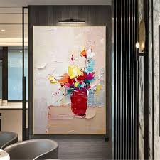 Original Acrylic Flowers Abstract Paintings On Canvas Wall Art Pictures For Living Room Home Hallway Wall Decor Thick Texture Quadros Decor Sanat