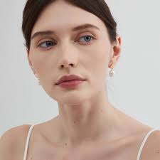 Geometric Square With Natural Baroque Pearl Dangle Drop Earrings, Sterling  Silver Stud Earrings, Gold Bride Wedding Jewellery, Gift for Her