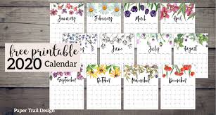 2020 three page yearly calendar | four months per page. 2020 Free Printable Calendar Floral Paper Trail Design