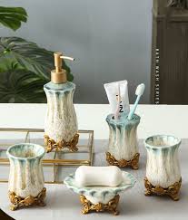 About 64% of these are bathroom. Vintage Bathroom Accessories Portable Soap Dispenser Ice Crack Texture Toothbrush Cup Soap Dish 5pcs Set Ceramic Bath Supplies Sanitary Ware Suite Aliexpress