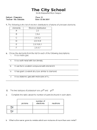 This video worksheet will help you understand the pattern. North Nazimabad Boys Campus Reinforement Worksheet 2 Chemical Elements Chemical Compounds