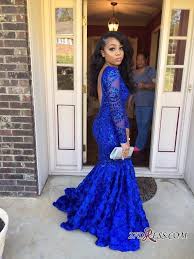 Long Black And Blue Prom Dress Gorgeous Royal Blue Mermaid 2018 Prom Dress Long Sleeve With Sequins Bottom Flowers Hi Prom Dresses Long With Sleeves Prom Girl Dresses Blue Mermaid Prom Dress