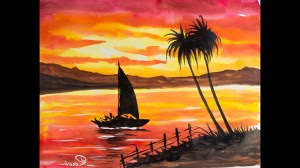 Use wet on wet, wet on dry and dry brush watercolors techniques. Beginner Sunset Watercolor Drawing Scenery Easy