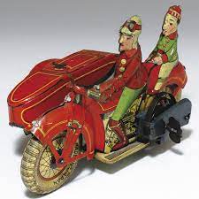 tin sidecar pre war japan サイドカーバイク 二人乗り 赤 ヴィンテージのおもちゃ サイドカー おもちゃ