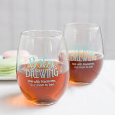 Personalized 9 Oz Baby Shower Stemless Wine Glass Beau Coup In 2020 Baby Shower Stemless Wine Glass Stemless Wine Glass Wine Glass
