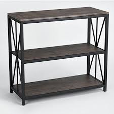 Vintage Dark Brown Black Metal Frame 3 Tier Console Table Bookcase Bookshelf Console Table Contemporary Wood Console Bookshelves In Living Room