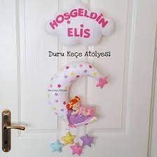 kece aydede bebek odasi kapi susu bulut ay yildiz felt molde pattern bebek odasi bebek kece