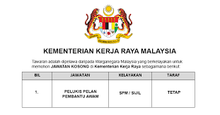 Download kementerian kerja raya for free. Jawatan Kosong Di Kementerian Kerja Raya Malaysia Kkr 113 Kekosongan Seluruh Malaysia Jobcari Com Jawatan Kosong Terkini