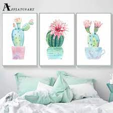 Marco colgado y un diseño de interiores minimalista. Tienda Online Acuarela Cactus Pared Arte Lienzo Pintura Posters E Impresiones Poster Decoracion Paredes Cuadros Cuadros De Pared Cuadros Decorativos Para Sala