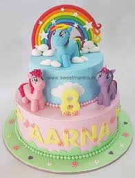 Happy birthday to the office's favorite employee! My Little Pony Theme 2 Tier Fondant Cake With 3d Pony Figures By Sweet Mantra Customized 3d Cakes Designe Wedding Cake Designs Wedding Cake Options Pony Cake
