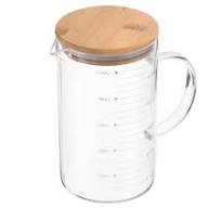 1000ml Glass Measuring Cup 3.3 Borosilicate Glass White Printed with Wood Lid