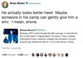 388k views · february 21, 2020. Bette Midler Says Someone Near Trump Should Stab Him Later Deletes Tweet