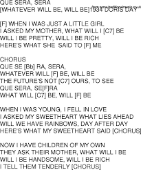 Old Time Song Lyrics With Guitar Chords For Que Sera Sera F Great Song Lyrics Lullaby Lyrics Lyrics
