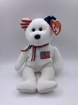 America (white with blue right ear) — Ty Beanie Baby bear