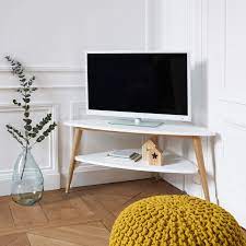 This corner tv stand is great for wayward corners or if you don't have enough space in your home. Jimi Vintage Two Tier Corner Tv Unit White La Redoute Interieurs La Redoute