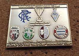 This is the logo for sembawang rangers fc. Rangers Fc Road To The 1972 Cup Winners Cup V Dinamo Moscow Pin Badge Gold 1774659726