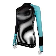 Long Sleeve Swim Shirt for Women UPF 50+ | Stripes - Turquoise