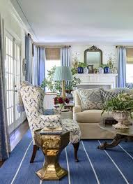Hand Painted Wallpaper Makes This Alabama House Simply Stunning Living Room Decor Traditional Blue Living Room Home Decor Styles