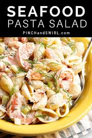 ½ pound cooked and peeled shrimp. An Easy Recipe For The Best Cold Seafood Pasta Salad With Crab And Shrimp And Crunchy Celery In A Cre Sea Food Salad Recipes Seafood Salad Pasta Seafood Pasta