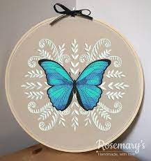 Embroidery Hoop Morpho Butterfly Hoop With Optional Fabric Colour Choice Arte Con Bordado Tutorial Bordado De Cintas Bordado