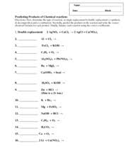 Predicting Products Of Chemical Reactions Worksheet Solutions Name Date Block Predicting Products Of Chemical Reactions Directions First Determine The Course Hero