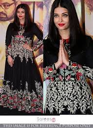Aishwariya Rai Black Georgette Reception Wear Thread Work Flore Length Anarkali Suit 71134 Aishwaryarai Aish Fashion Bollywood Fashion Online Dress Shopping