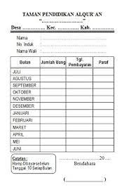 Sep 08, 2015 · download contoh kartu spp paud, pembayaran iuran anak didik paud tk kb tpa sps format document excel yang dapat di edit dengan mudah. Kartu Spp Tpq Uang Syahriah Bulanan Tpa Pontren Com
