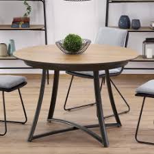 Table Ronde Design Avec Rallonge Plateau Bois Pied Metal Gris Steel